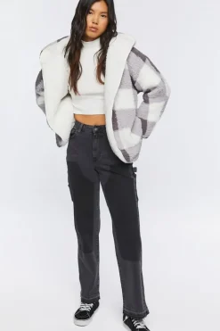Washed-Panel High-Rise Jeans