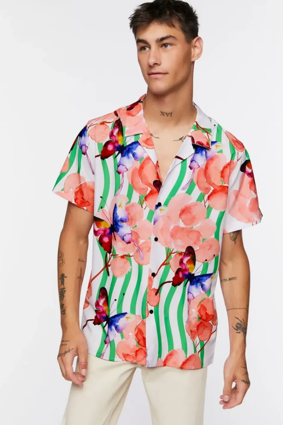 Watercolor Floral Butterfly Print Shirt
