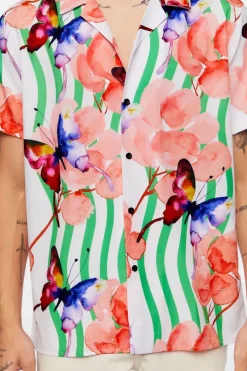 Watercolor Floral Butterfly Print Shirt