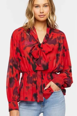 Watercolor Floral Tie-Neck Top
