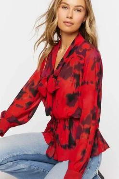 Watercolor Floral Tie-Neck Top