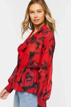 Watercolor Floral Tie-Neck Top