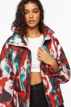 Watercolor Print Puffer Jacket