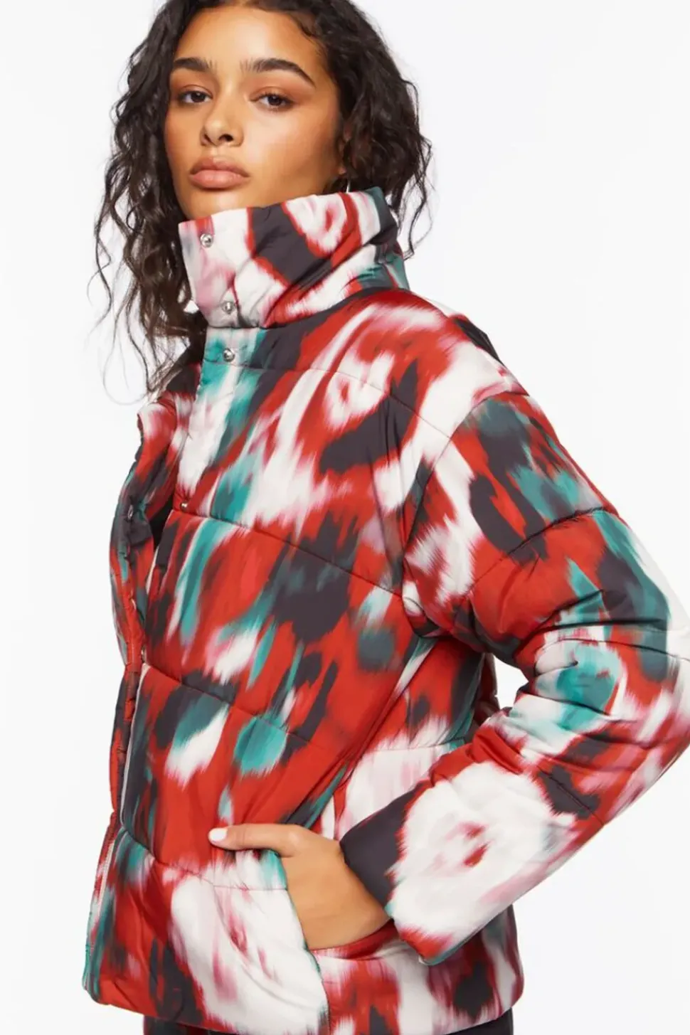 Watercolor Print Puffer Jacket