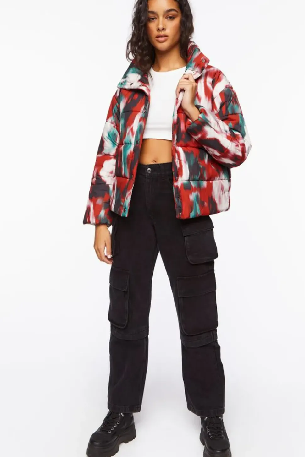 Watercolor Print Puffer Jacket