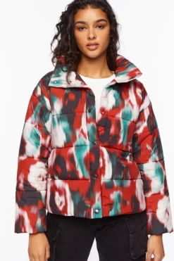 Watercolor Print Puffer Jacket