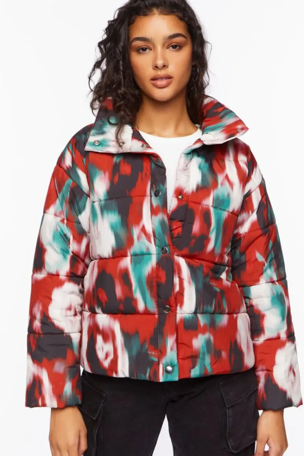 Watercolor Print Puffer Jacket