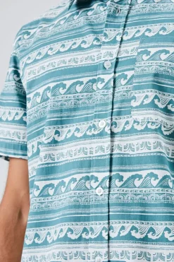 Wave Print Button-Front Shirt