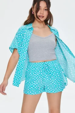 Wavy Checkered Drawstring Shorts
