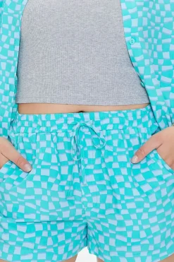 Wavy Checkered Drawstring Shorts