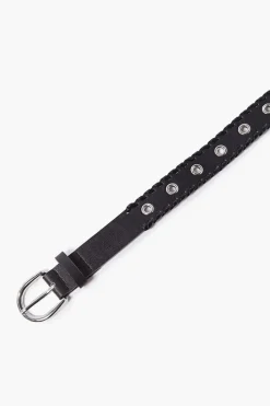 Whipstitched Faux Leather Grommet Belt