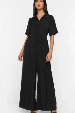 Wide-Leg Button-Front Jumpsuit