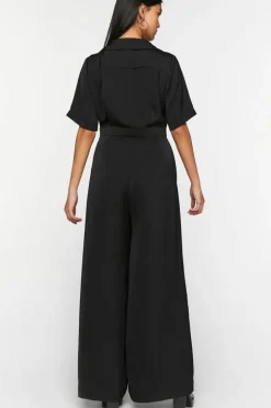 Wide-Leg Button-Front Jumpsuit