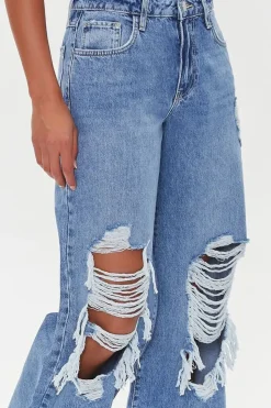 Wide-Leg Distressed Jeans