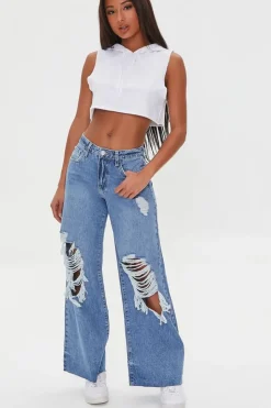 Wide-Leg Distressed Jeans