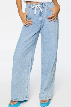 Wide-Leg Drawstring Jeans