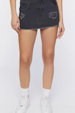 Zip-Hem Denim Mini Skirt