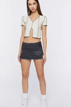 Zip-Hem Denim Mini Skirt