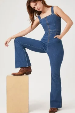 Zip-Up Denim Jumpsuit