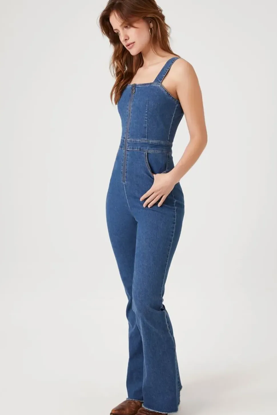 Zip-Up Denim Jumpsuit